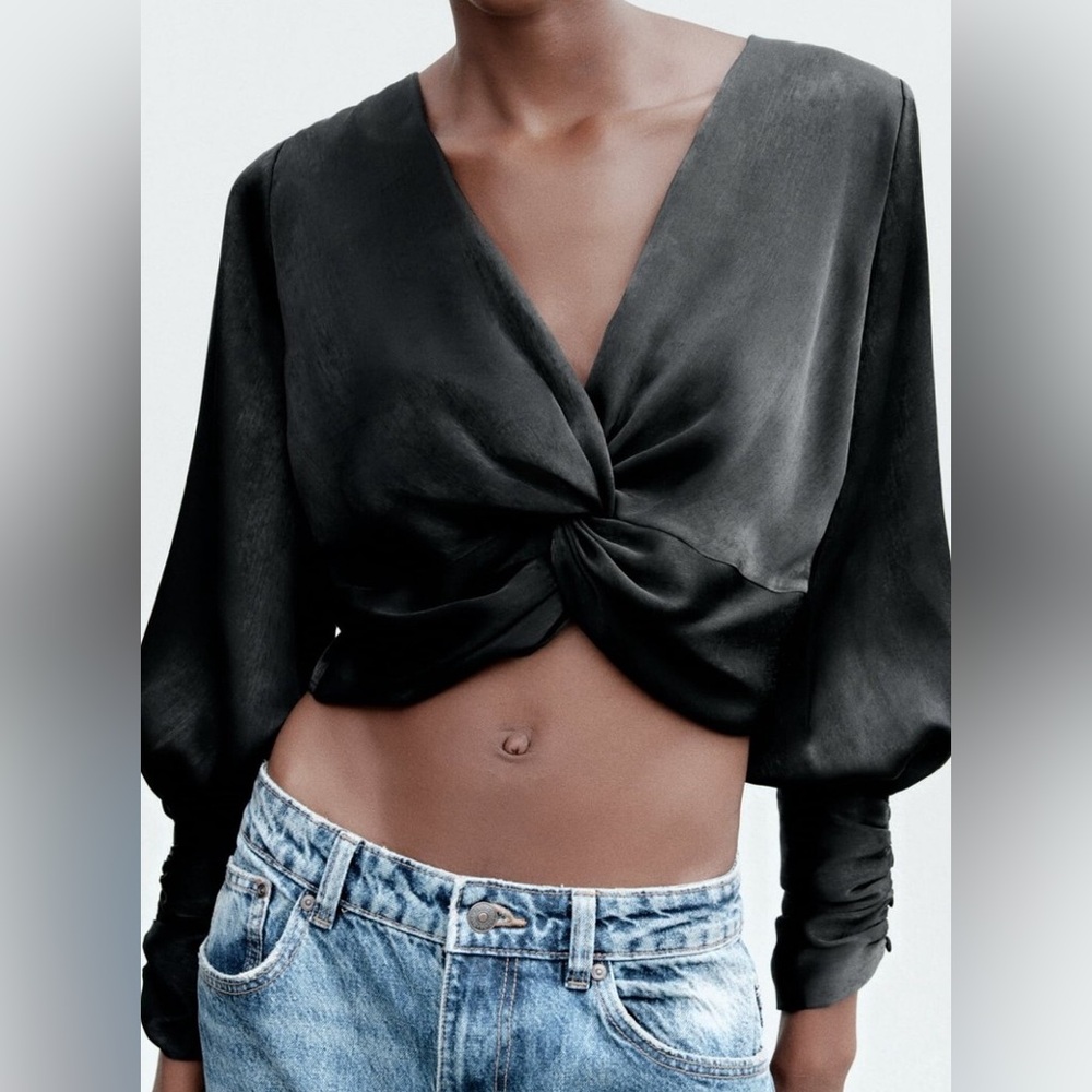 ZARA Knotted Satin Effect Crop Top - Size XS
